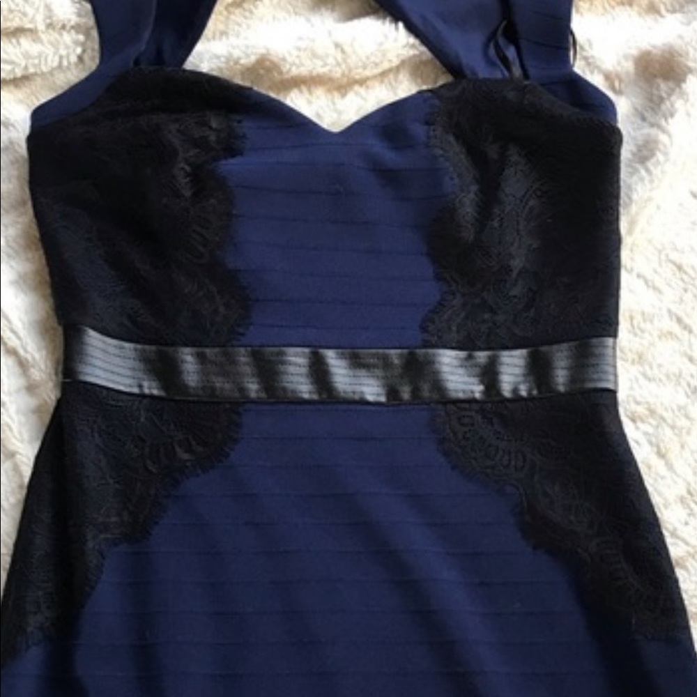 Guess navy cocktail dress with lace accents